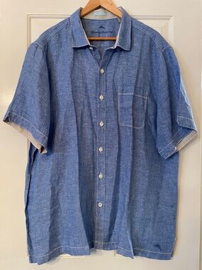 Tommy Bahama Chambray Blue Short-Sleeve Button-Down Shirt